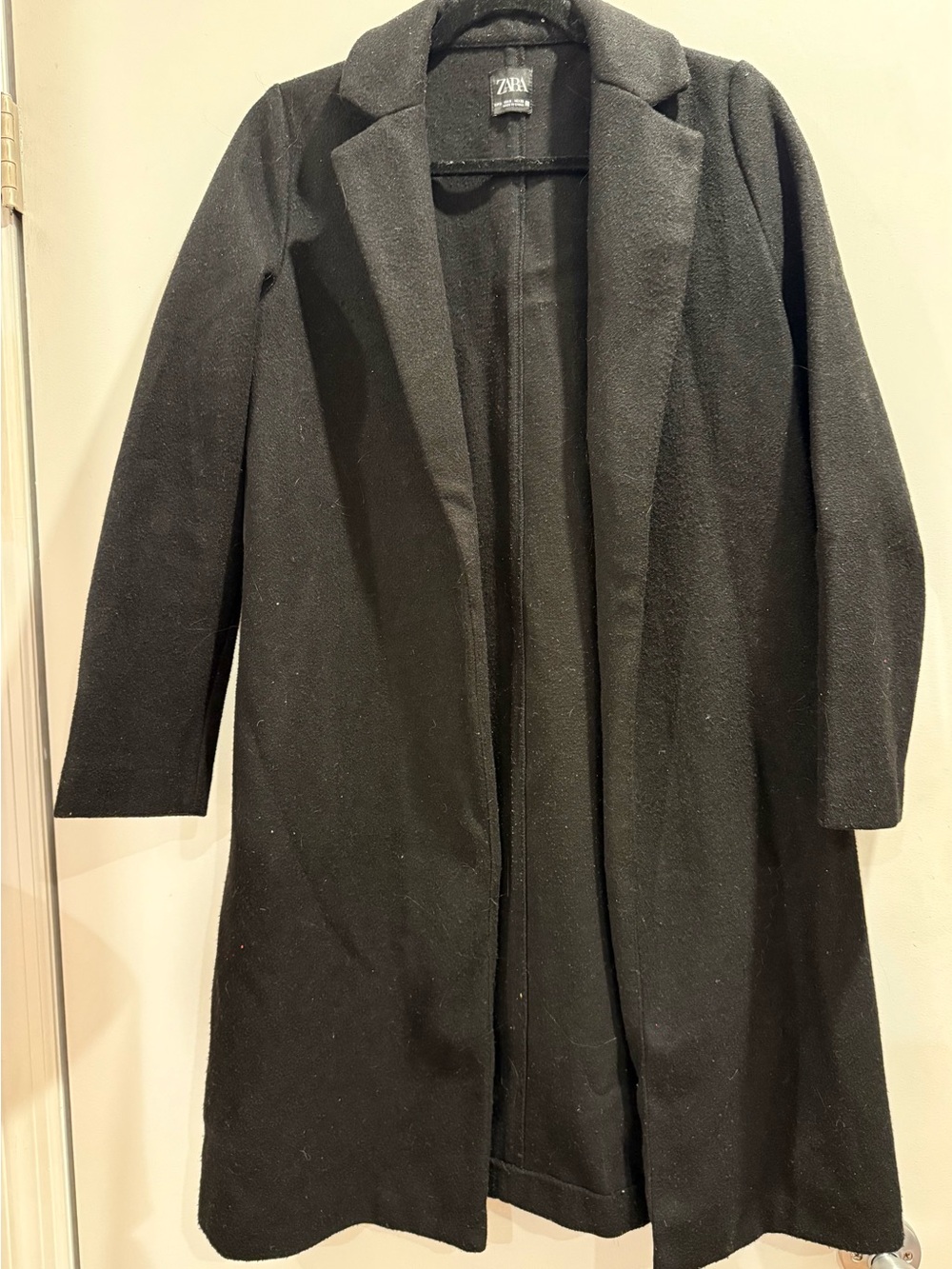 Zara Black Long Single-Breasted Wool-Blend Trench Coat